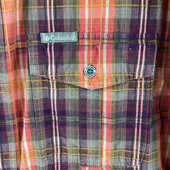 Columbia Sportswear Company Men's LS Orange Plaid Casual Button Down Shirt - Picture 3 of 9